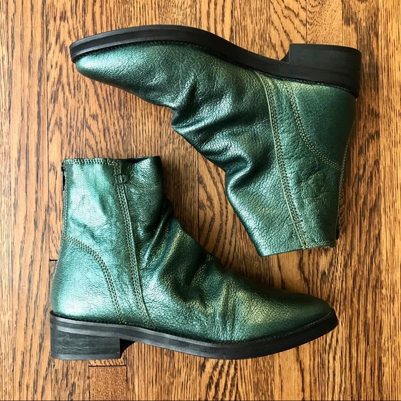 green metallic ankle boots